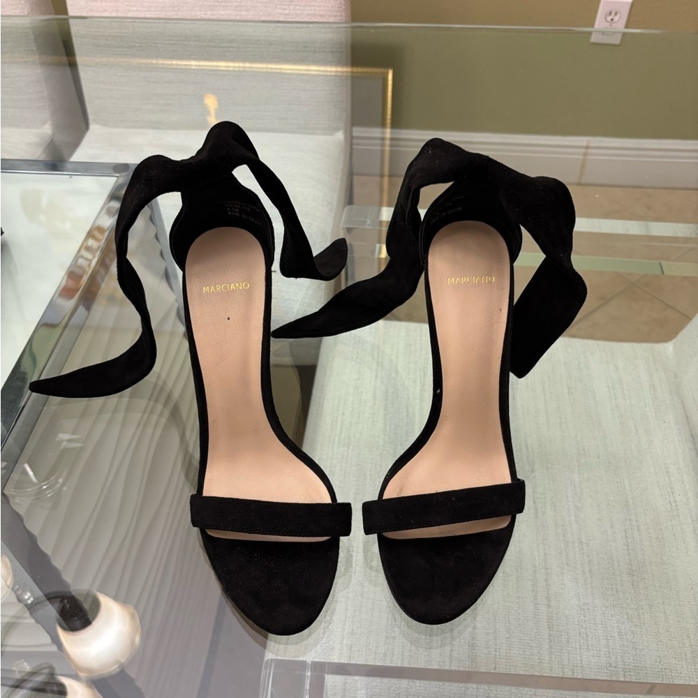 Marciano Black Ankle Strap Heels